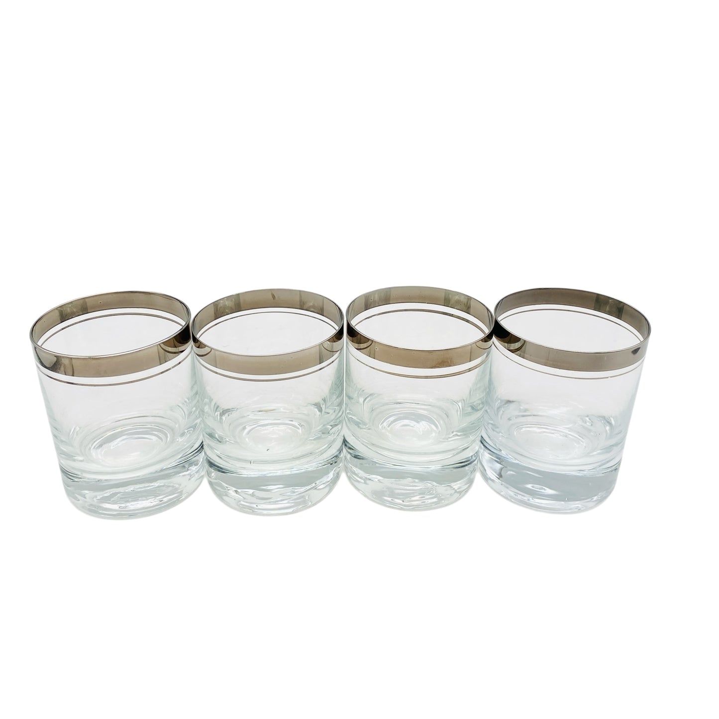 INGRID doppelter Platin Rand Silberrand 4er Set Trinkgläser Whiskygläser 70er Vintage Gläser