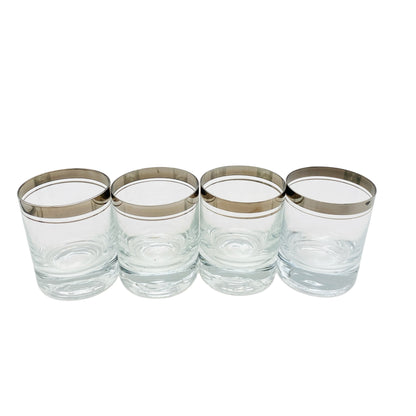 INGRID doppelter Platin Rand Silberrand 4er Set Trinkgläser Whiskygläser 70er Vintage Gläser