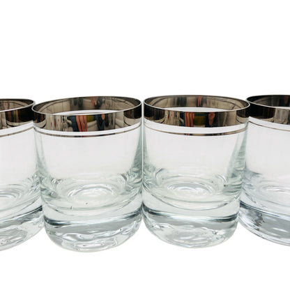 INGRID doppelter Platin Rand Silberrand 4er Set Trinkgläser Whiskygläser 70er Vintage Gläser