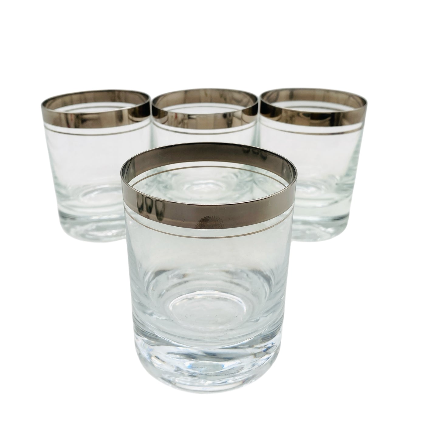 INGRID doppelter Platin Rand Silberrand 4er Set Trinkgläser Whiskygläser 70er Vintage Gläser