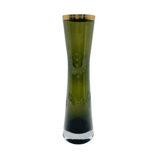 Ingrid Vase Glas Rauchglas grau Platinrand beschliffen Blüten 60er 70er Jahre Dekoration