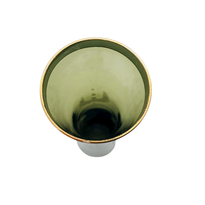 Ingrid Vase Glas Rauchglas grau Platinrand beschliffen Blüten 60er 70er Jahre Dekoration