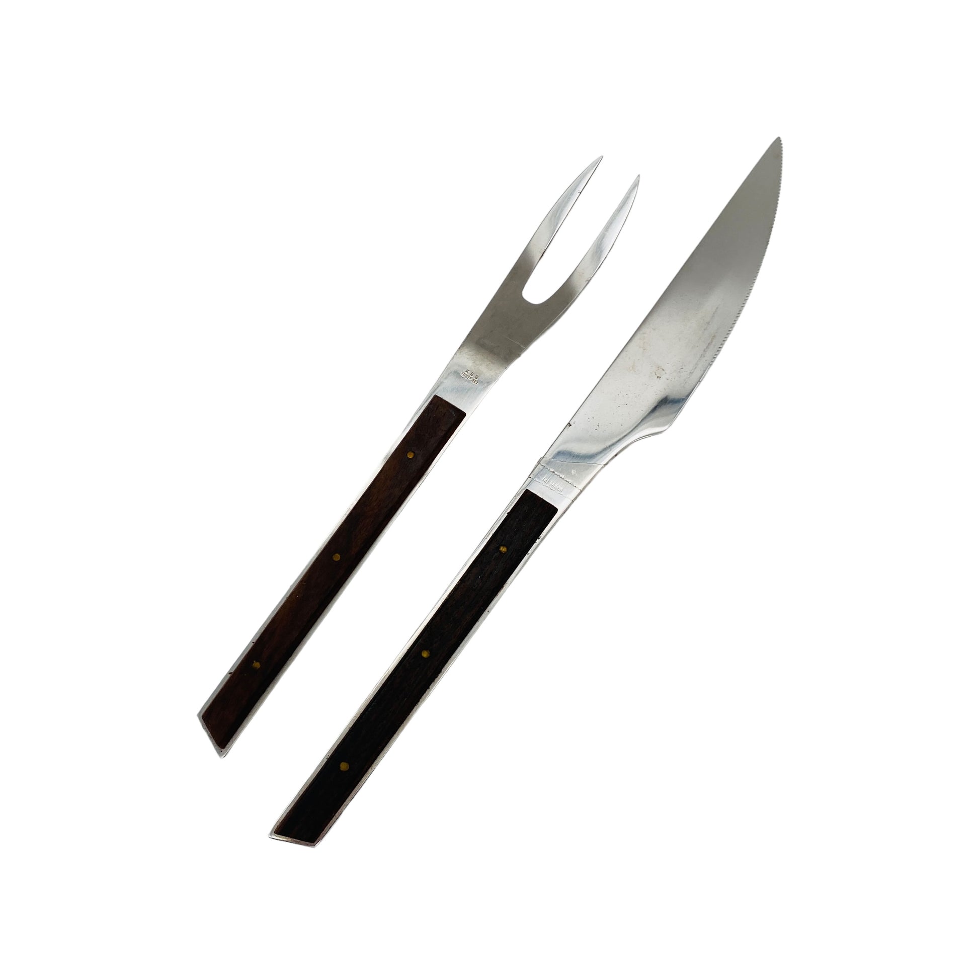 KGG Tranchierbesteck Messer Gabel Fleischzubereitung 80er Jahre Vintage Holz