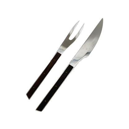 KGG Tranchierbesteck Messer Gabel Fleischzubereitung 80er Jahre Vintage Holz