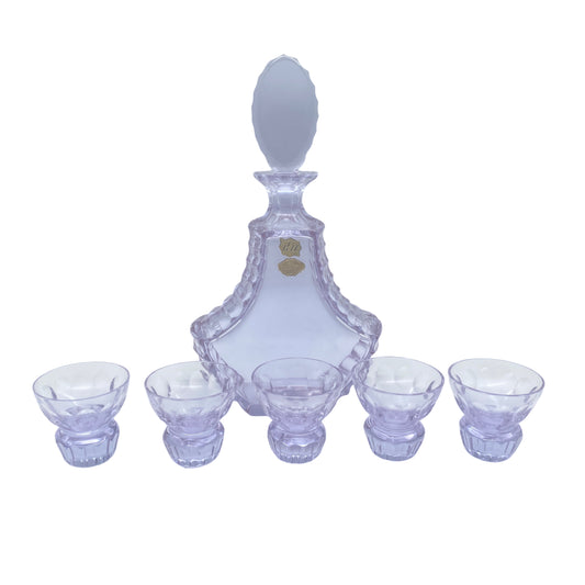 KH Glas Karaffe mit Schnapsgläsern Alexandritglas lila 70er Vintage Gläser