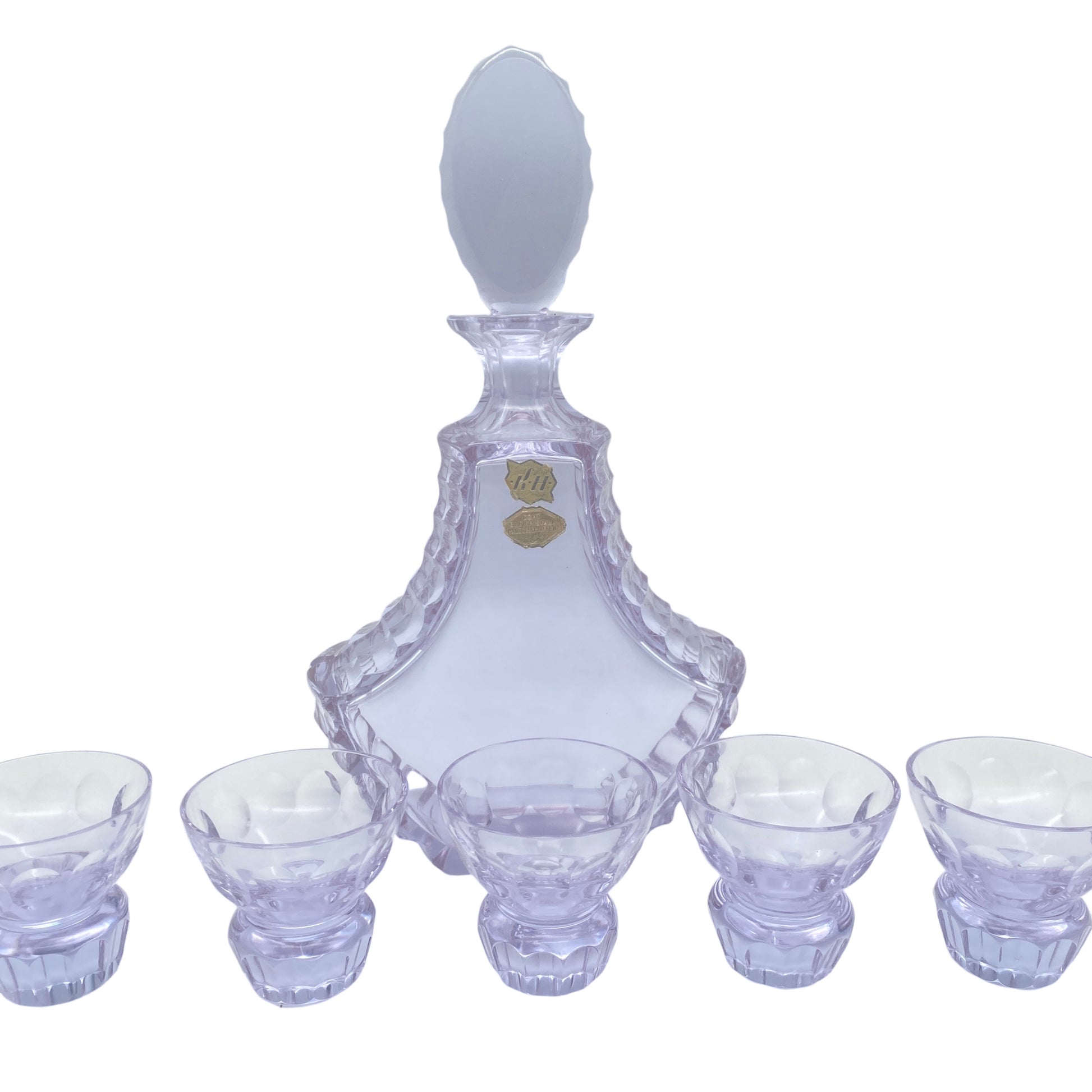KH Glas Karaffe mit Schnapsgläsern Alexandritglas lila 70er Vintage Gläser
