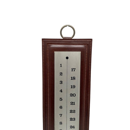 Kalender aus Leder mit Aluleiste für die Tage H 45 cm Vintage 70er Jahre