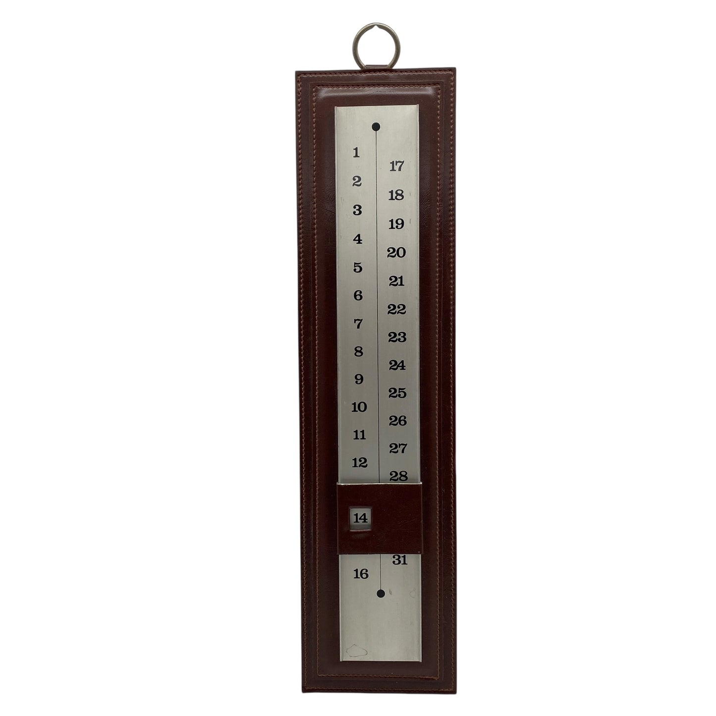 Kalender aus Leder mit Aluleiste für die Tage H 45 cm Vintage 70er Jahre