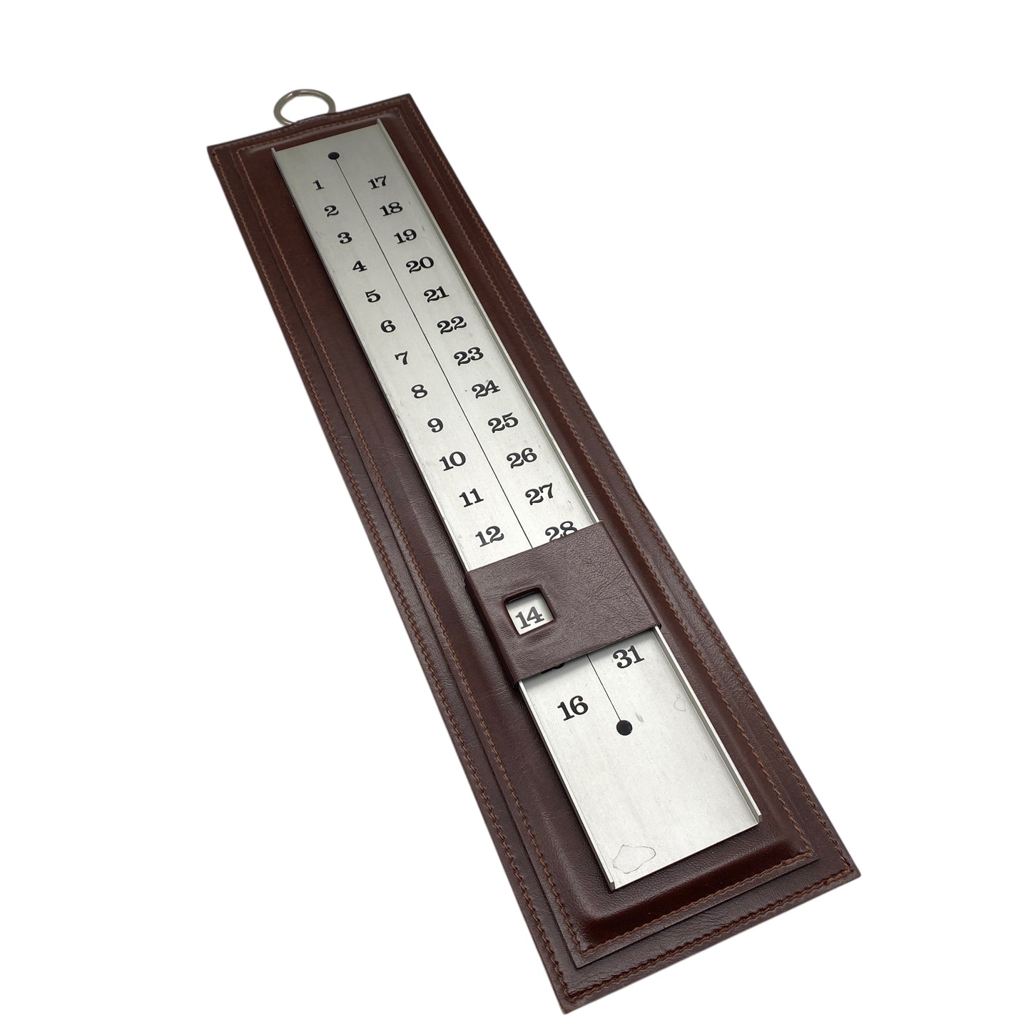 Kalender aus Leder mit Aluleiste für die Tage H 45 cm Vintage 70er Jahre