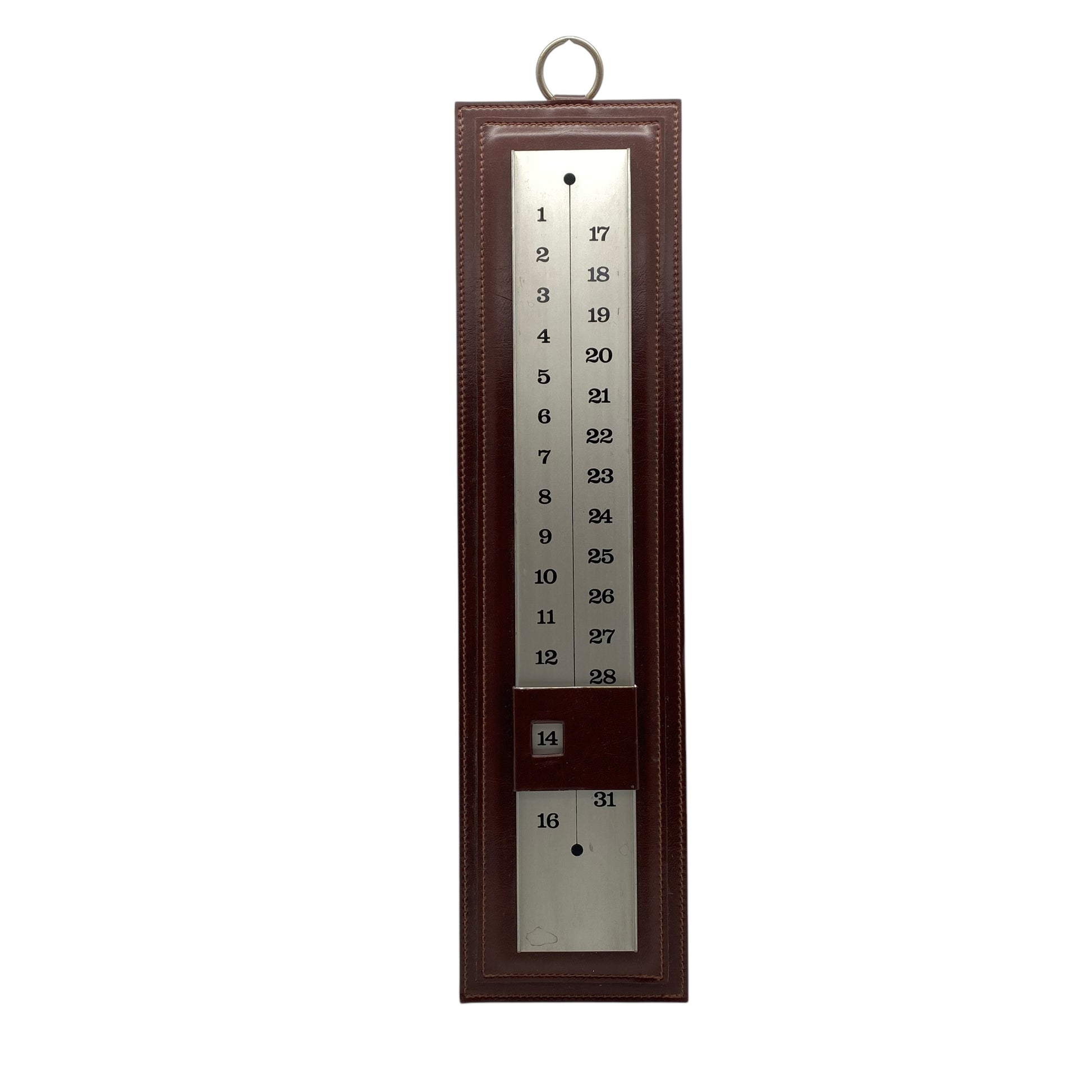 Kalender aus Leder mit Aluleiste für die Tage H 45 cm Vintage 70er Jahre
