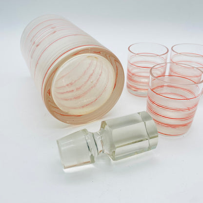 Karaffe Flasche Emaille bemalt mit 3 Likörgläsern 70er Jahre Vintage