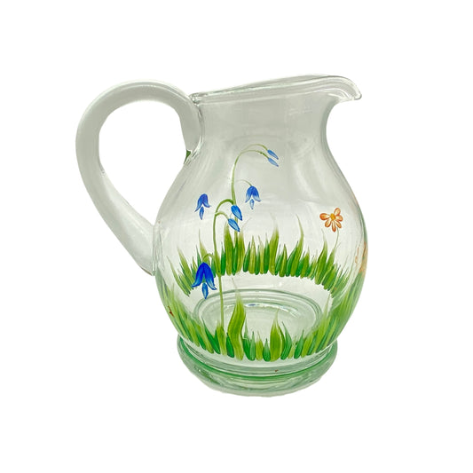 Karaffe Glas bemalt Blumen Blüten 70er 80er Jahre Vintage Kanne