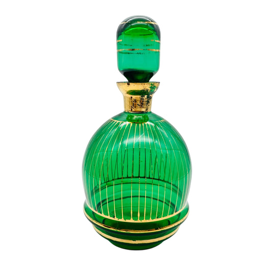 Karaffe grün aus Glas mit Gold Dekor bemalt 60er 70er Jahre Flasche Schnaps