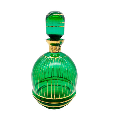 Karaffe grün aus Glas mit Gold Dekor bemalt 60er 70er Jahre Flasche Schnaps