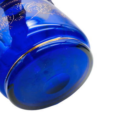 Karaffe und Gläser Set aus Glas blau mit Golddekor 70er 80er Jahre Saftset Hausbar