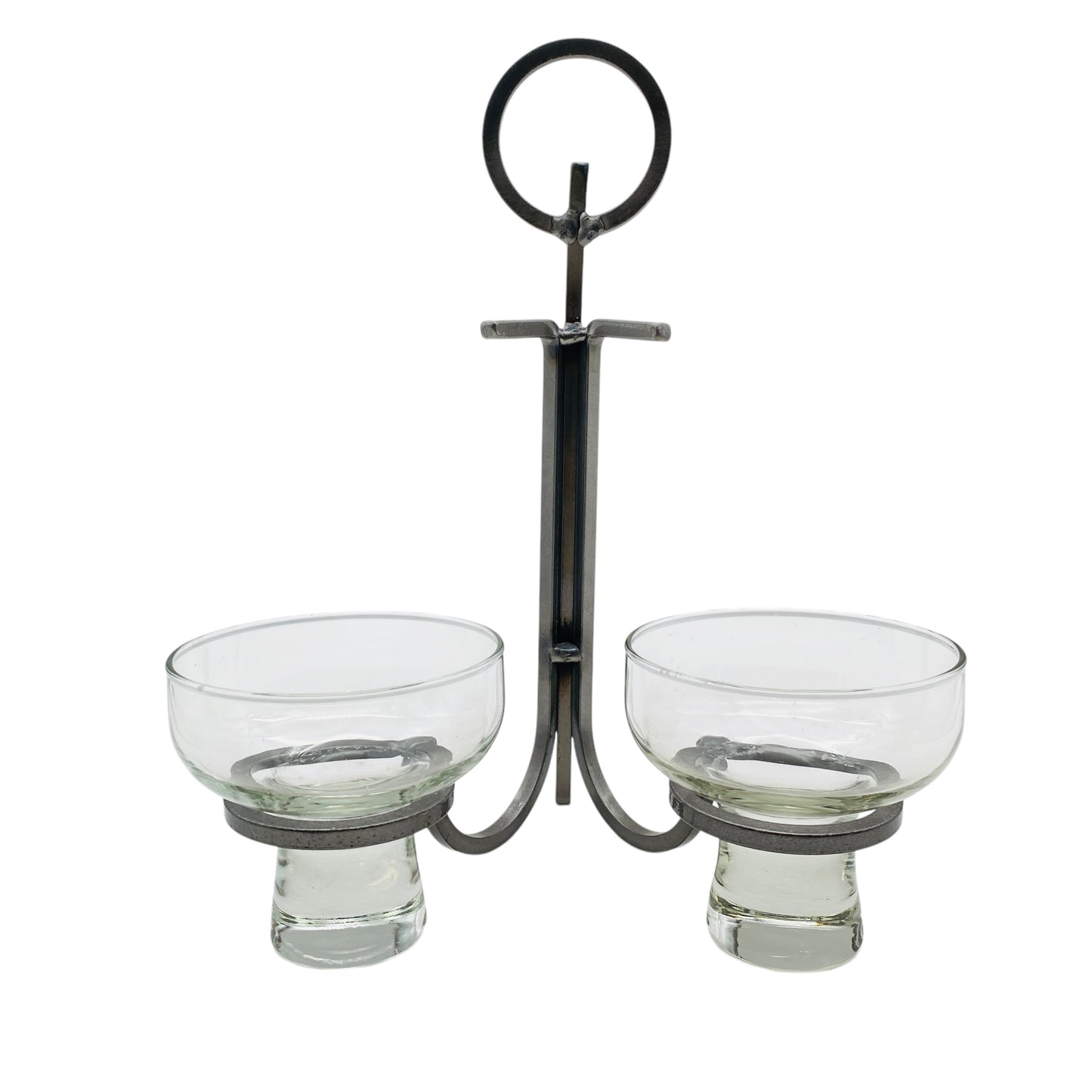 Kerzenständer Glas Eisen Iron 60er 70er Vintage mit 2er Set Glaseinsatz transparent