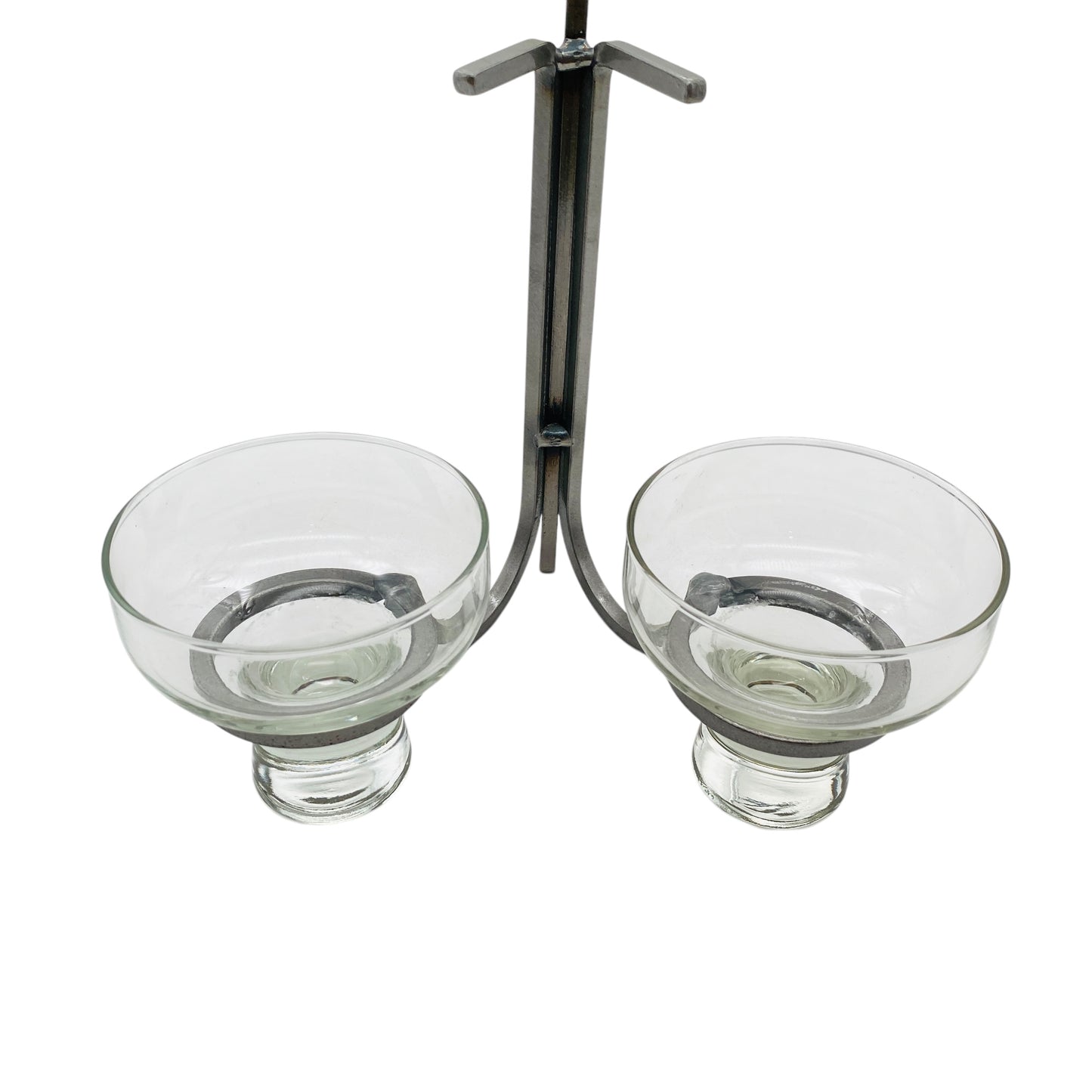 Kerzenständer Glas Eisen Iron 60er 70er Vintage mit 2er Set Glaseinsatz transparent