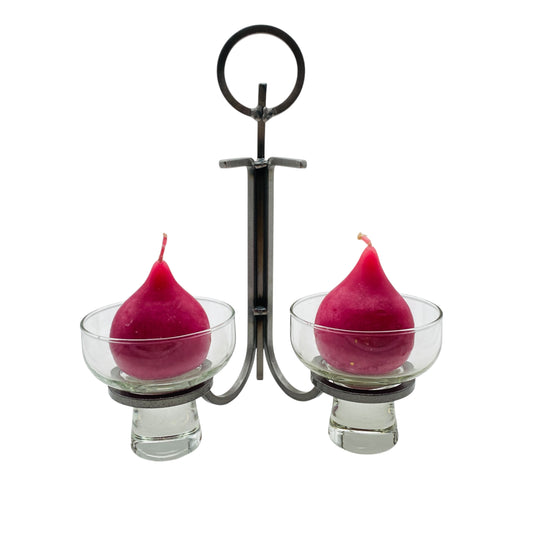 Kerzenständer Glas Eisen Iron 60er 70er Vintage mit 2er Set Glaseinsatz transparent
