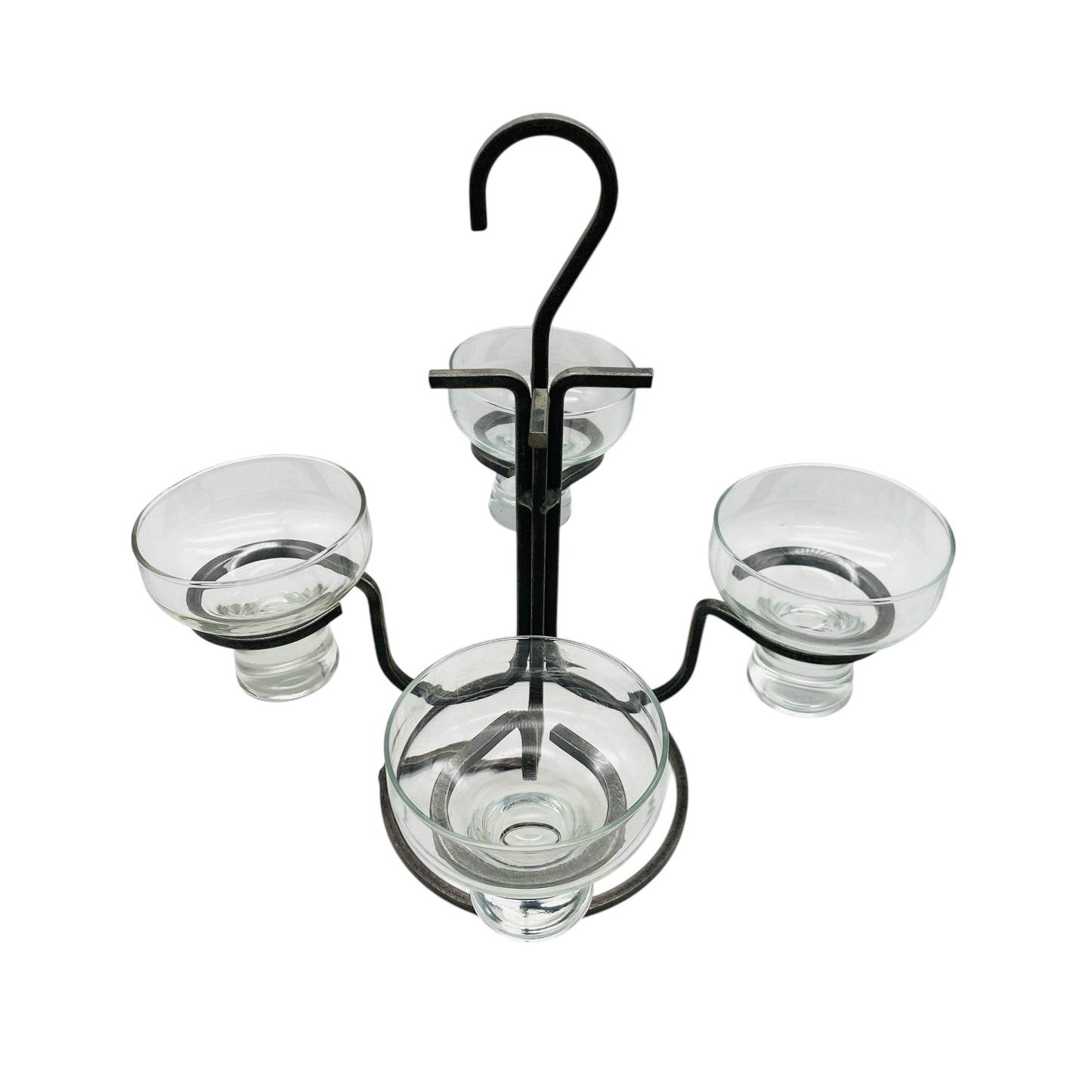 Kerzenständer Glas Eisen Iron 60er 70er Vintage mit 4 Glaseinsätzen transparent Kronleuchter
