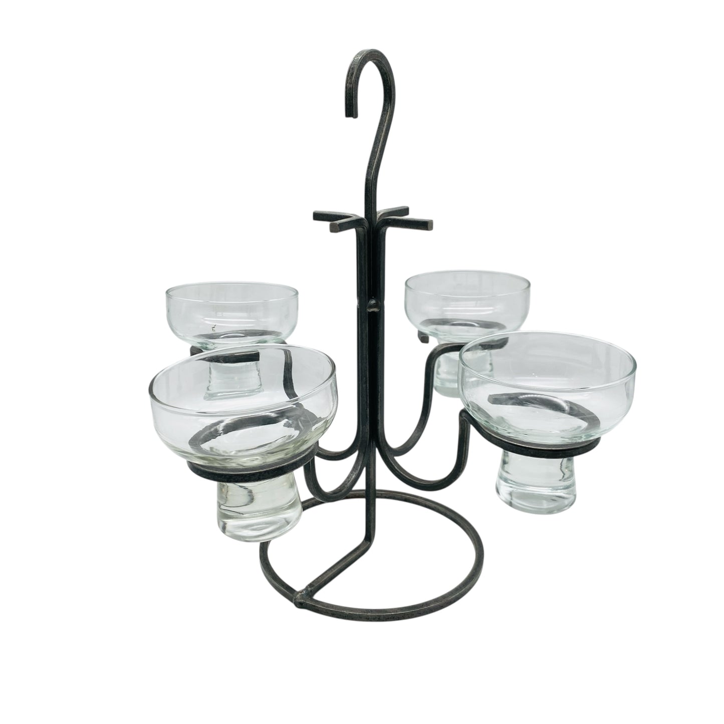Kerzenständer Glas Eisen Iron 60er 70er Vintage mit 4 Glaseinsätzen transparent Kronleuchter