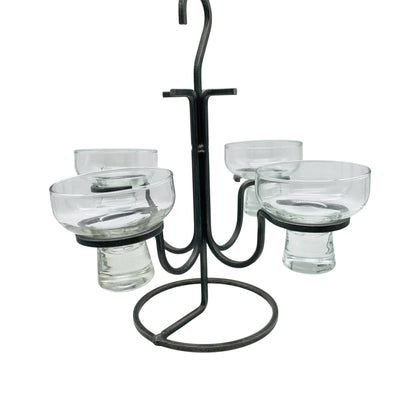 Kerzenständer Glas Eisen Iron 60er 70er Vintage mit 4 Glaseinsätzen transparent Kronleuchter