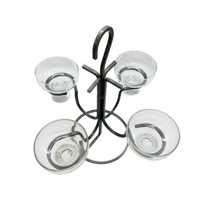 Kerzenständer Glas Eisen Iron 60er 70er Vintage mit 4 Glaseinsätzen transparent Kronleuchter