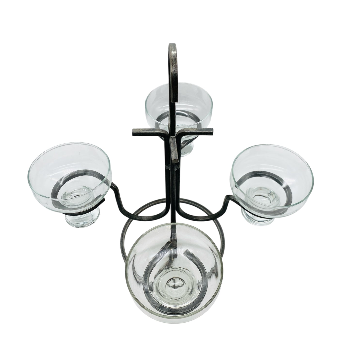 Kerzenständer Glas Eisen Iron 60er 70er Vintage mit 4 Glaseinsätzen transparent Kronleuchter