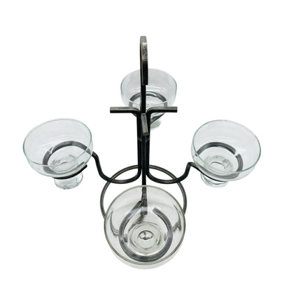 Kerzenständer Glas Eisen Iron 60er 70er Vintage mit 4 Glaseinsätzen transparent Kronleuchter