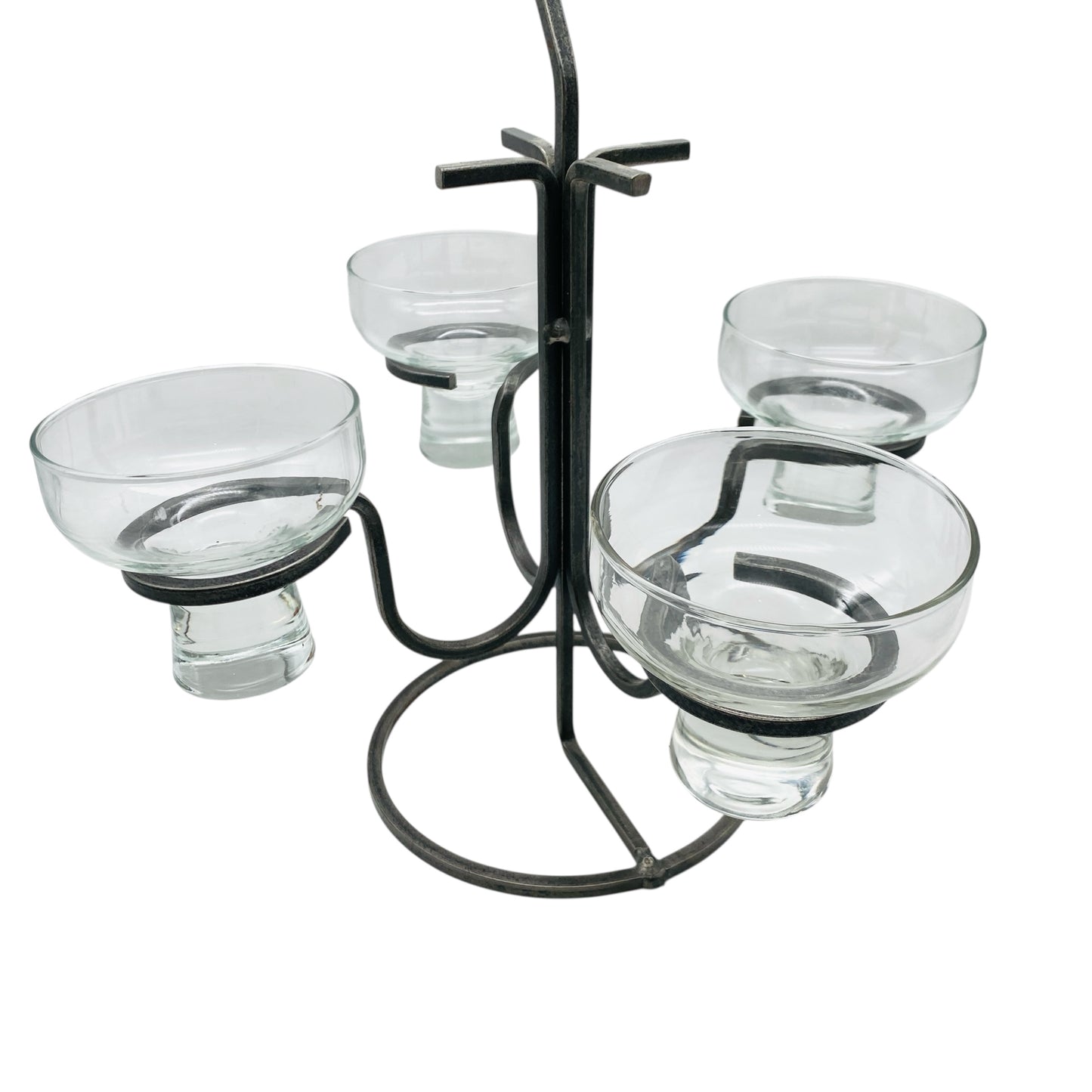 Kerzenständer Glas Eisen Iron 60er 70er Vintage mit 4 Glaseinsätzen transparent Kronleuchter
