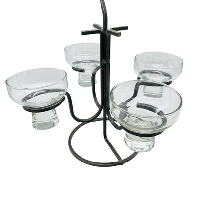 Kerzenständer Glas Eisen Iron 60er 70er Vintage mit 4 Glaseinsätzen transparent Kronleuchter