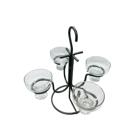 Kerzenständer Glas Eisen Iron 60er 70er Vintage mit 4 Glaseinsätzen transparent Kronleuchter