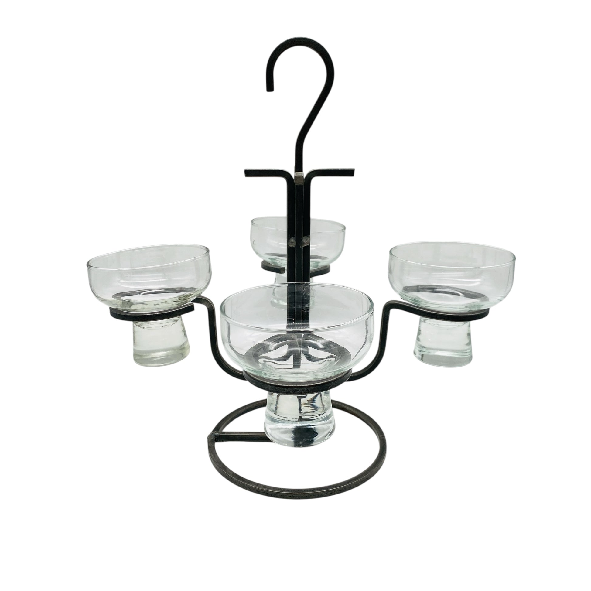 Kerzenständer Glas Eisen Iron 60er 70er Vintage mit 4 Glaseinsätzen transparent Kronleuchter