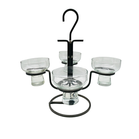Kerzenständer Glas Eisen Iron 60er 70er Vintage mit 4 Glaseinsätzen transparent Kronleuchter