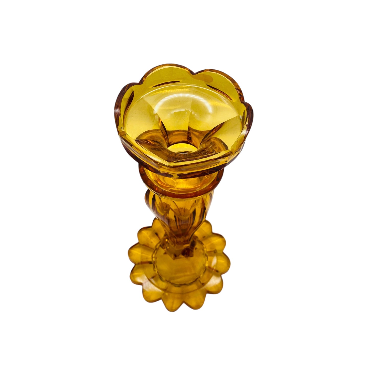 Kerzenständer  Bernstein gelb braun Vintage Art Déco Glas H 22,5 cm