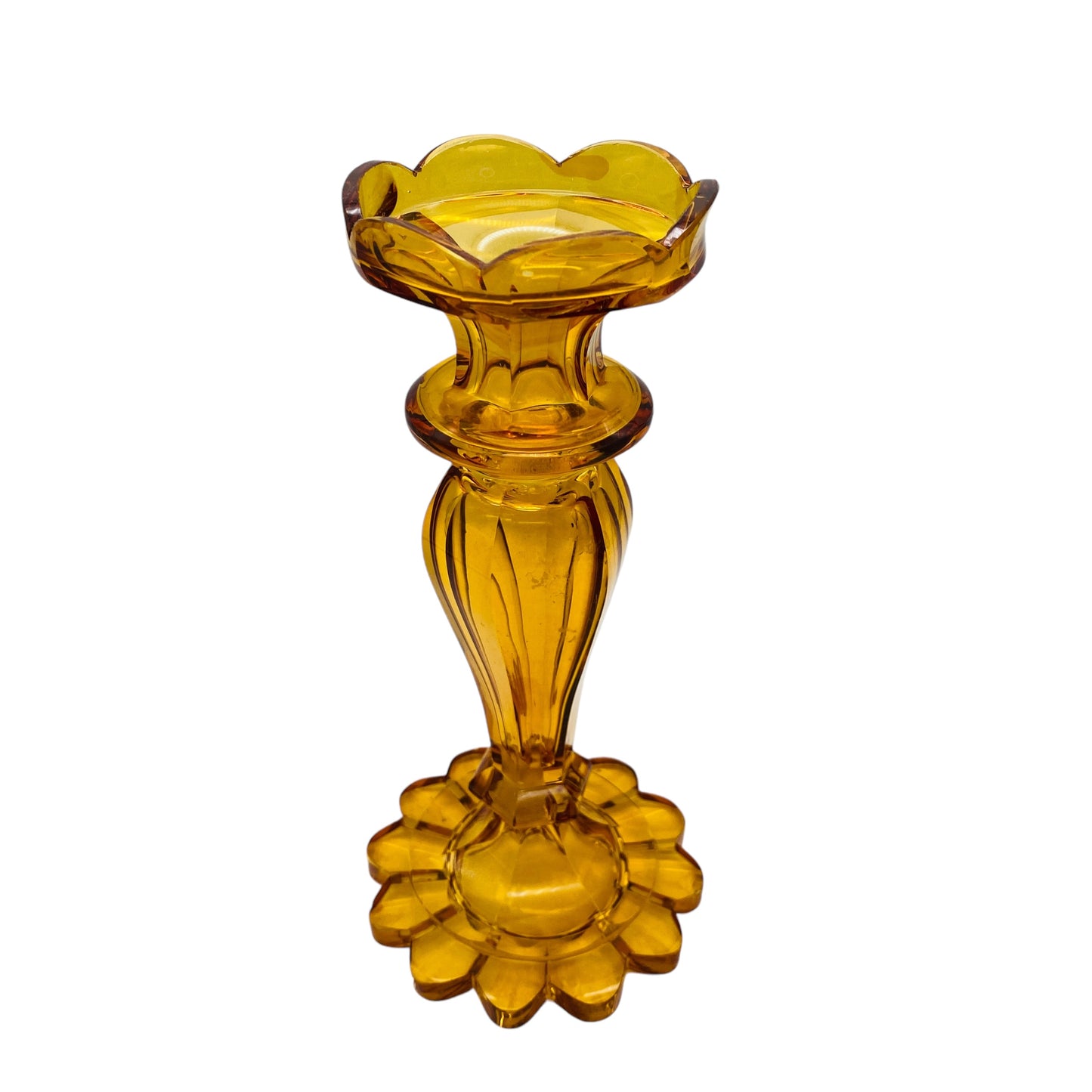 Kerzenständer  Bernstein gelb braun Vintage Art Déco Glas H 22,5 cm
