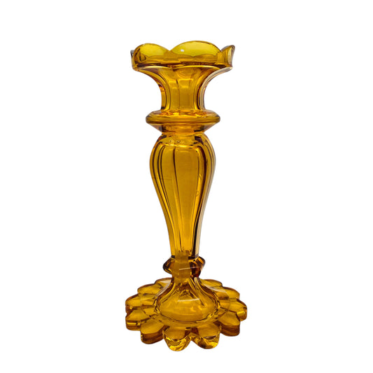 Kerzenständer Lampenfuß Bernstein gelb braun Vintage Art Déco Glas H 22,5 cm