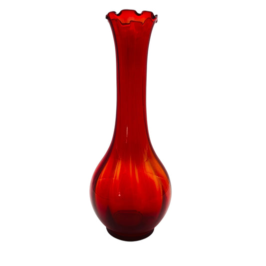 LAUSCHA Vase im modernen Mid Century Design rotes Glas welliger Rand
