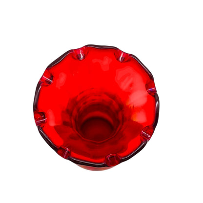 LAUSCHA Vase im modernen Mid Century Design rotes Glas welliger Rand