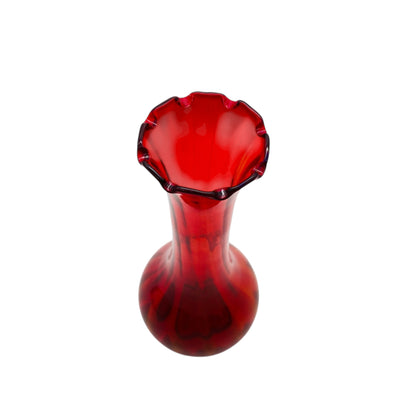 LAUSCHA Vase im modernen Mid Century Design rotes Glas welliger Rand