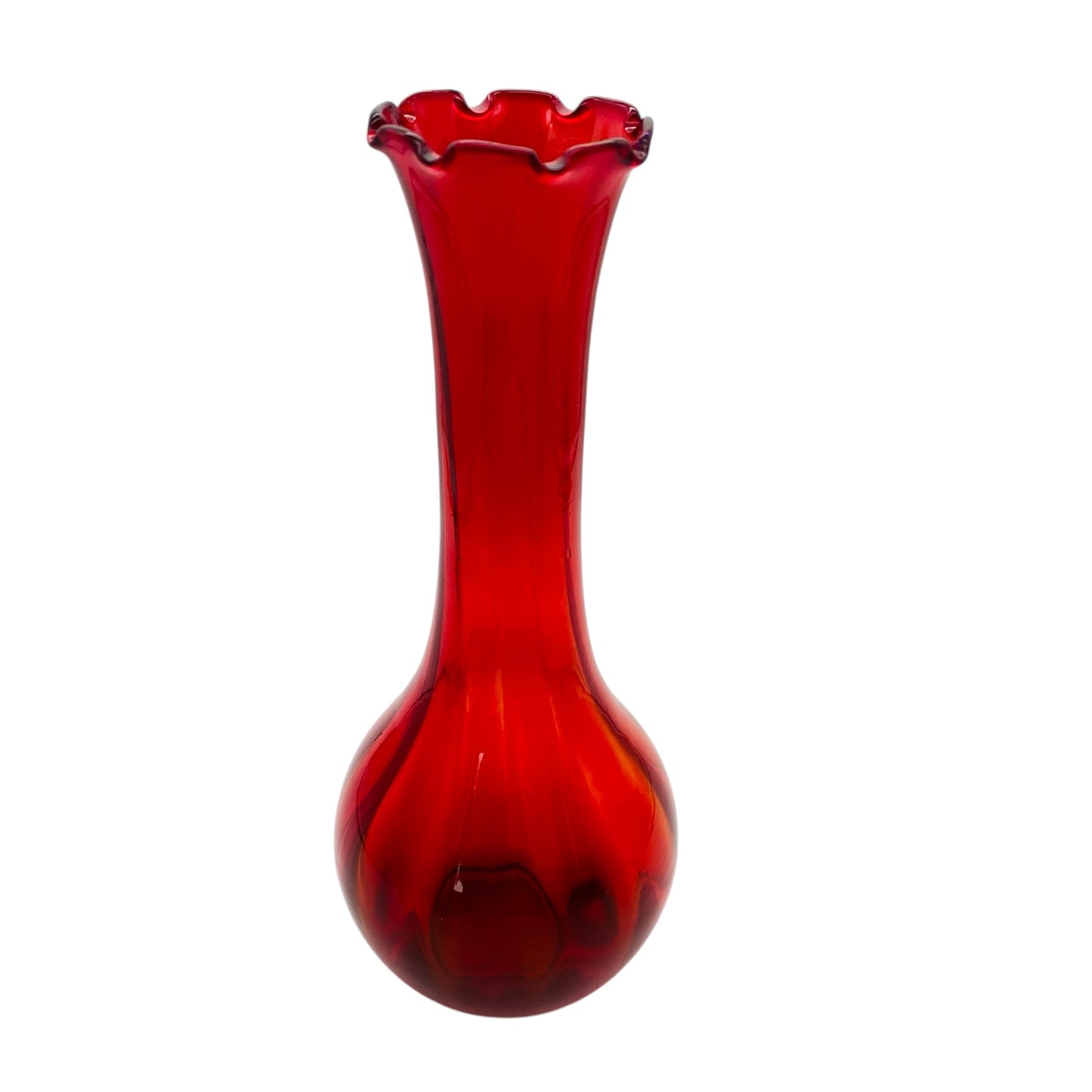 LAUSCHA Vase im modernen Mid Century Design rotes Glas welliger Rand