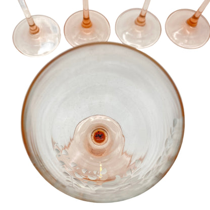 LUMINAR Weingläser rosa rosé beschliffen 6er Set 70er 80er Vintage Glas