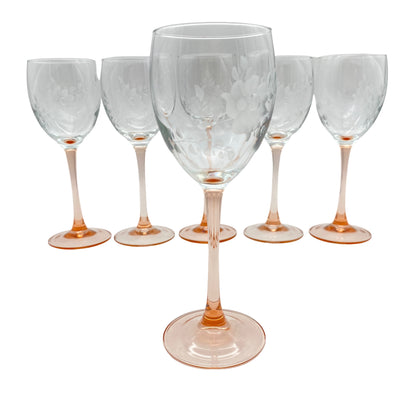 LUMINAR Weingläser rosa rosé beschliffen 6er Set 70er 80er Vintage Glas