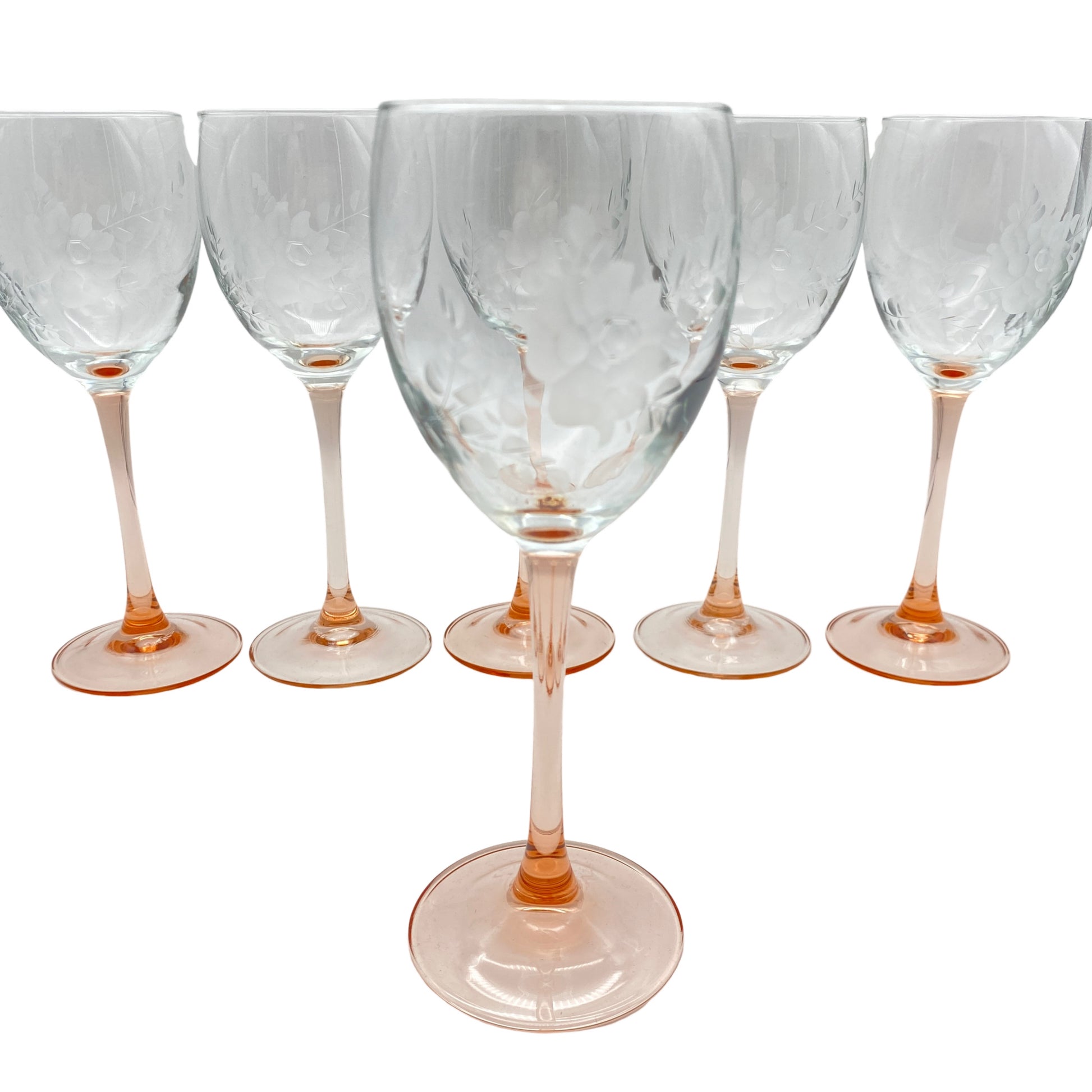 LUMINAR Weingläser rosa rosé beschliffen 6er Set 70er 80er Vintage Glas