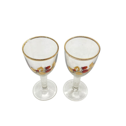 Likörgläser mit Erdbeeren Dekor Vintage 60er 70er Jahre Glas Goldrand Set