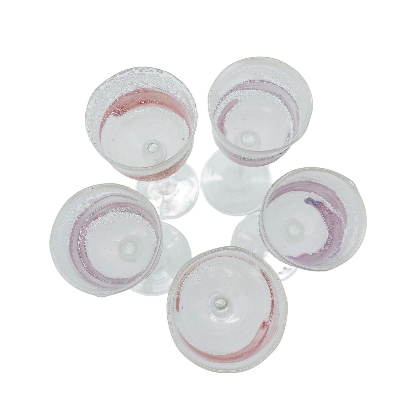 Likörgläser weiß rosa mundgeblasen handgefertigt 5er Set Glas Vintage