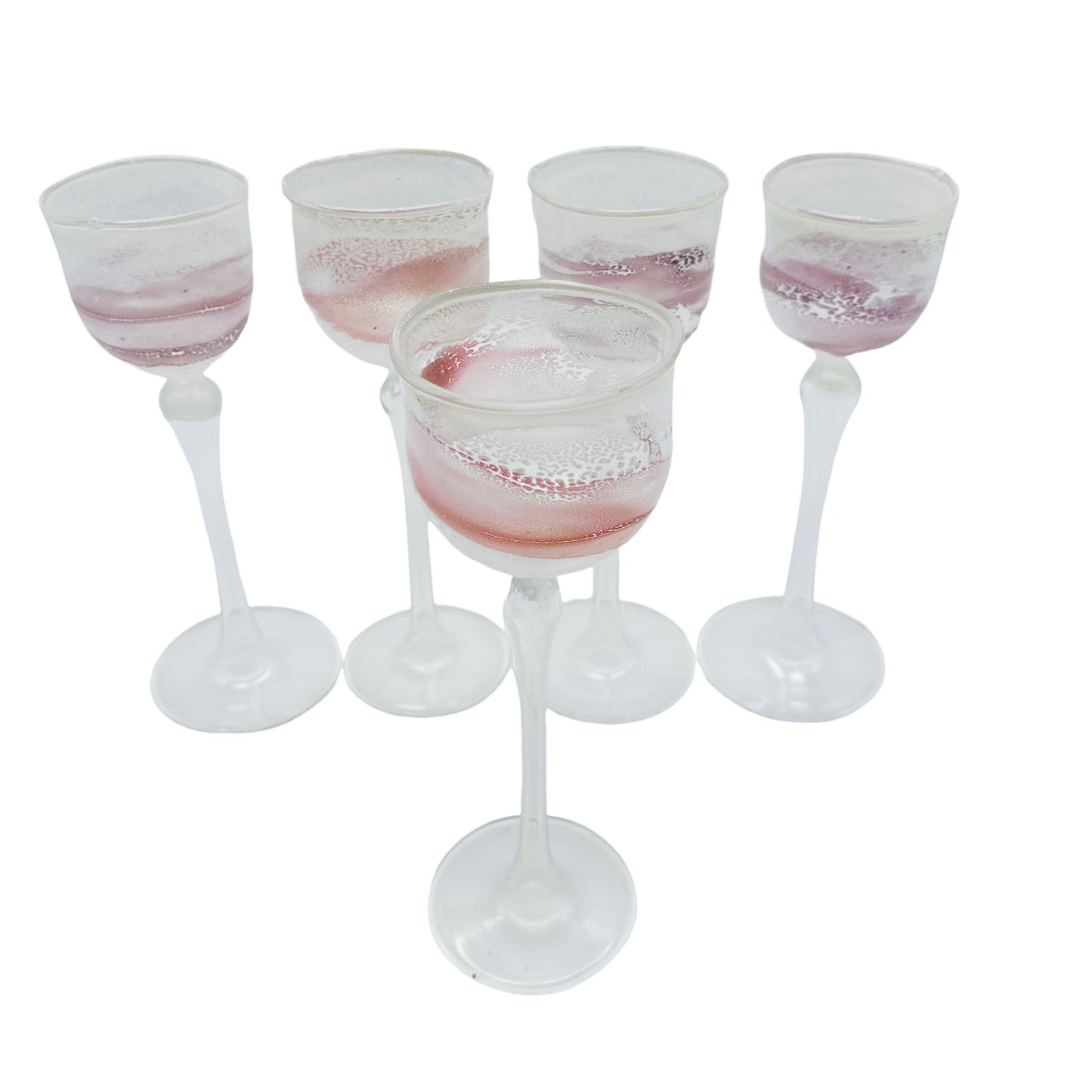 Likörgläser weiß rosa mundgeblasen handgefertigt 5er Set Glas Vintage