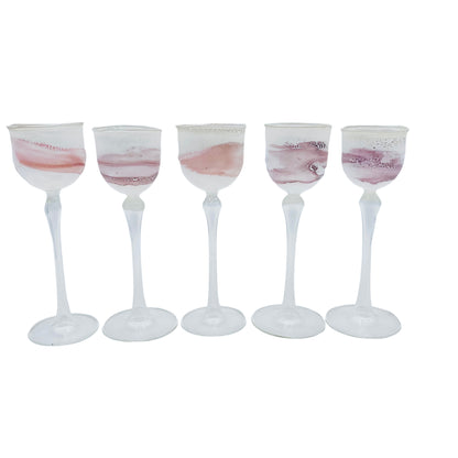 Likörgläser weiß rosa mundgeblasen handgefertigt 5er Set Glas Vintage
