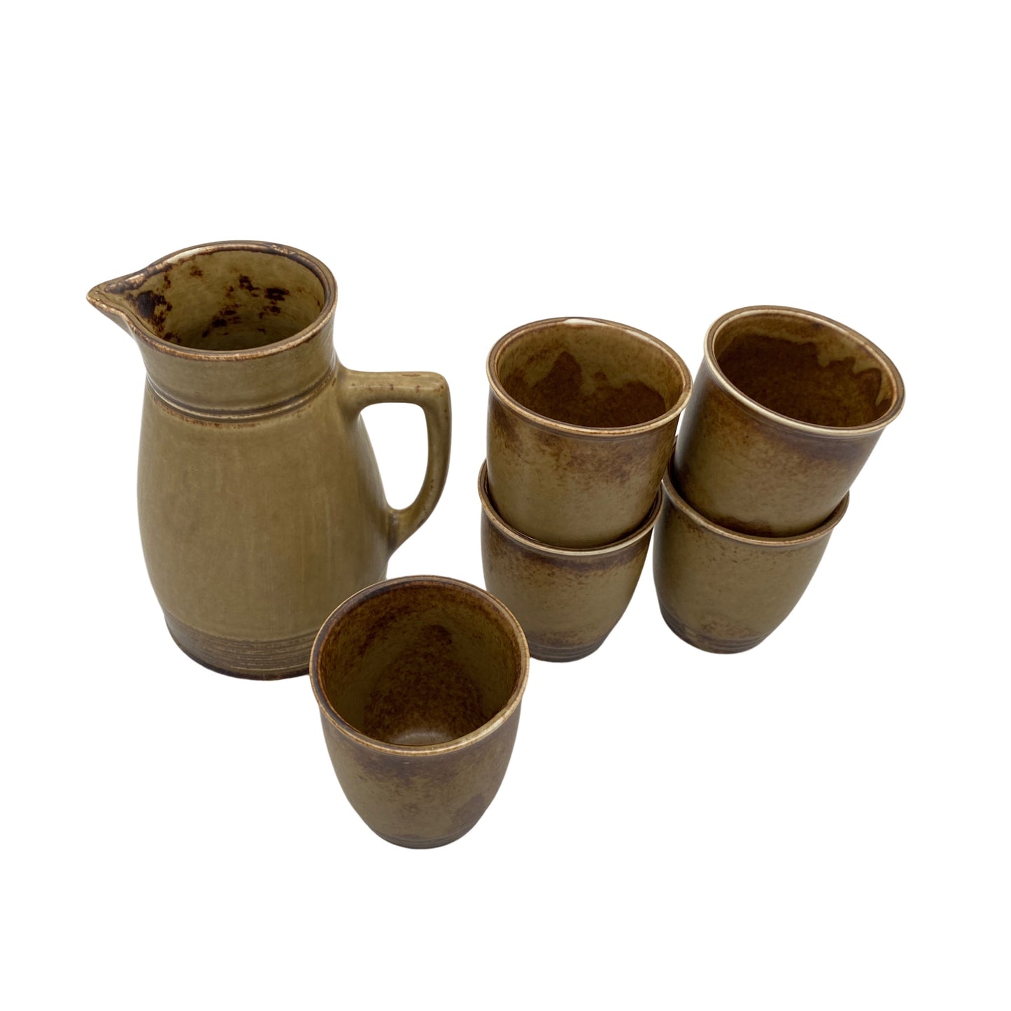Lilien Porzellan Kanne mit Becher Set braun 60er 70er Jahre