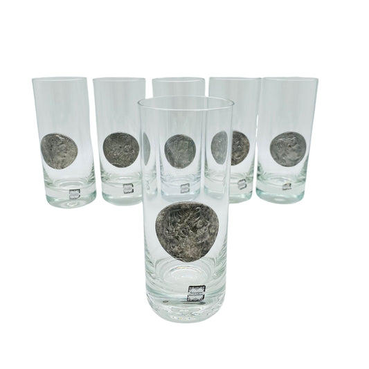 Longdrinkgläser 6er Set mit Zinn Münze römische Kaiser Vintage Gläser