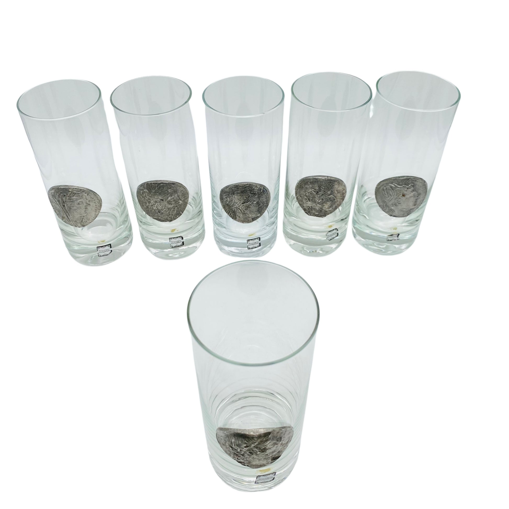 Longdrinkgläser 6er Set mit Zinn Münze römische Kaiser Vintage Gläser